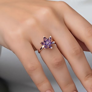 Purple Stone Lotus Flower Ring, Adjustable Ring, 925 Sterling Silver Ring