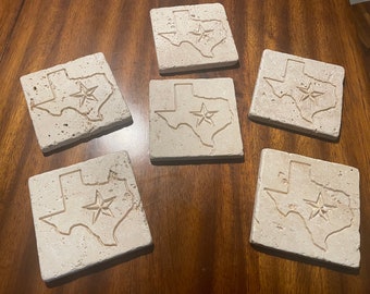 Travertine Texas Engraved Stone Coaster