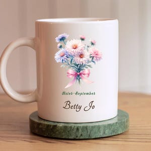 Mug personnalisé fleurs de naissance de septembre : tasse à café florale en céramique