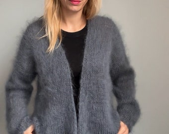 Mohair Strickjacke, Damen Strickbomber, Übergroße Strickjacke, grobstrick Pullover, Wollmantel, Mohairjacke, Lockere Strickjacke, 100% handgefertigt