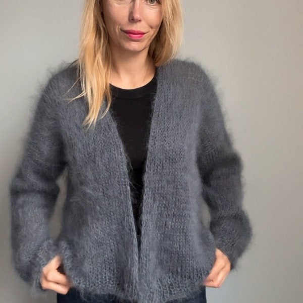 Mohair Knit Cardigan, Women’s knitted bomber, Oversized cardigan, Chunky sweater, Wool coat, Mohair jacket, Loose cardigan, 100% Hand Made