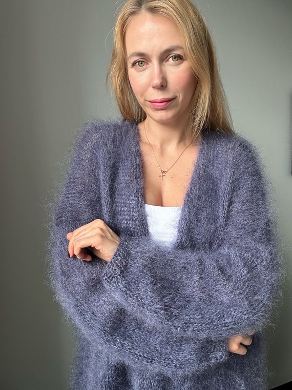 Mohair Grey Cardigan, Oversized Cardigan, Opent Front Chunky Mohair Grey Cardigan, Oversized Cardigan, Opent Front Chunky