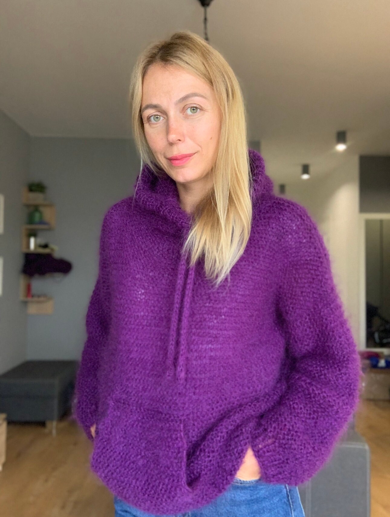 Mohair Hoodie, Purple Hood Sweater, Wool Sweater, Mohair Mohair Hoodie, Purple Hood Sweater, Wool Sweater, Mohair