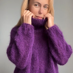 Mohair Sweater, Fuzzy Sweater, Oversized Turtleneck Sweater, Chunky sweater, Wool Sweater, Winter Pullover, Loose sweater, 100% Hand Made