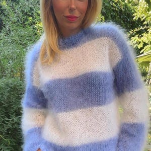 Mohair Blue Sweater, Fuzzy Sweater, Oversized Turtleneck Sweater, Chunky sweater, Wool Winter Pullover, Loose sweater, 100% Hand Made