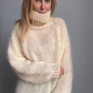 Mohair Sweater, Fuzzy Sweater, Oversized Turtleneck Sweater, Chunky sweater, Wool Sweater, Winter Pullover, Loose sweater, 100% Hand Made