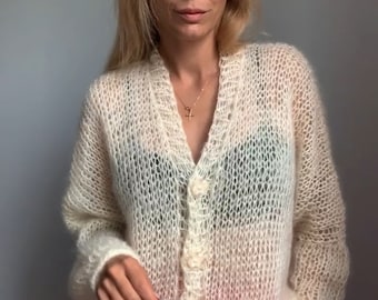 Long Mohair Cardigan, Fluffy Oversized Cardigan, Opent Front