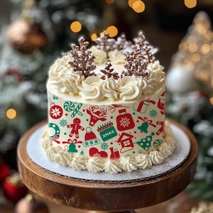 Eetbaar vel met kerstpatroon, ouwelpapier of glazuur