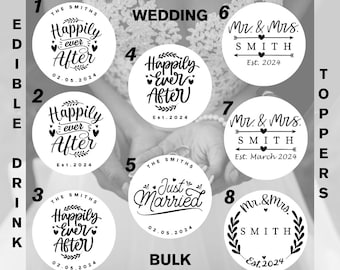 Bulk Edible drink toppers for wedding, 16 different designs and 7 different colors