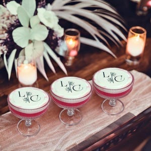 Toppers per cocktail nuziali con monogramma commestibile - decorazioni per bevande personalizzabili, 5 design diversi