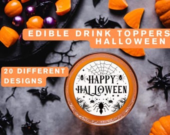 Halloween edible drink toppers, 20 different designs and 4 different topper sizes