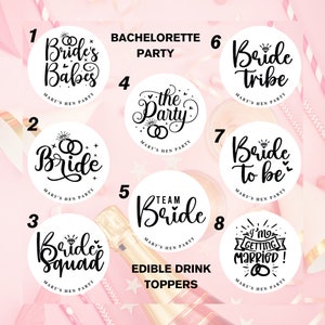 Edible drink toppers for bachelorette party, 20 different designs and 7 different colors