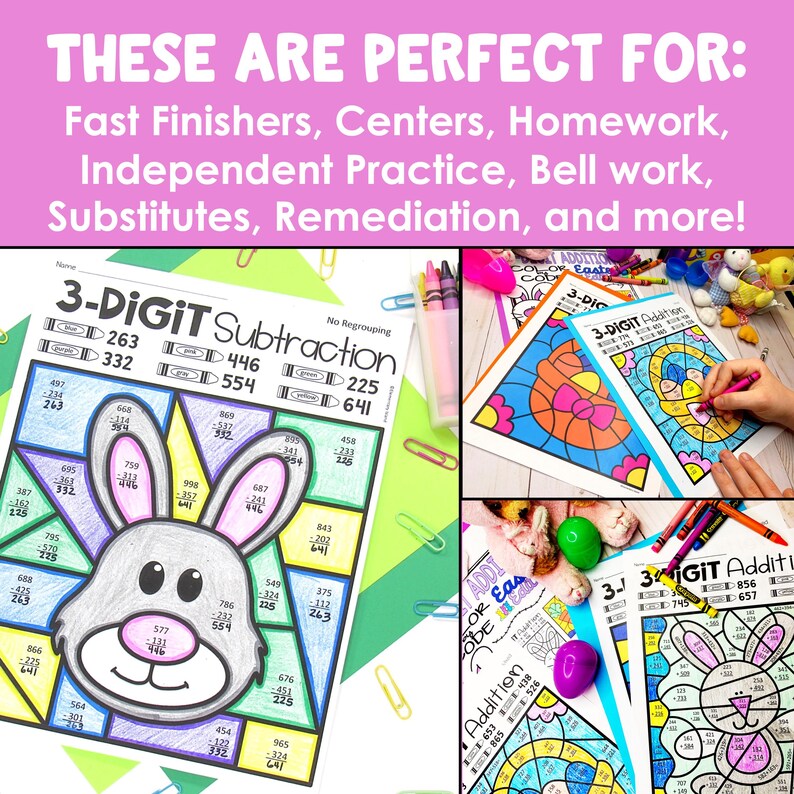 2nd Grade Worksheets, Easter Coloring Page Addition & Subtraction ...
