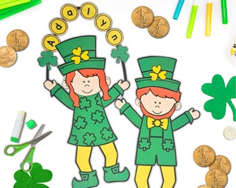 St. Patrick's Day Girl and Boy Leprechaun Pattern Paper Craft for Kids Bulletin Boards Activities for Any Skill - How to Catch a Leprechaun