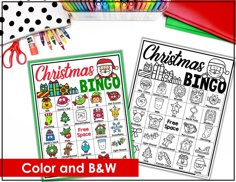 Christmas Bingo Printable Game with 26 original bingo cards, Christmas Classroom Activity, Kids or Adults Christmas Party Game image 4
