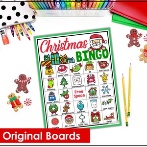 Christmas Bingo Printable Game with 26 original bingo cards, Christmas Classroom Activity, Kids or Adults Christmas Party Game image 2