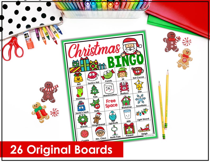 Christmas Bingo Printable Game with 26 original bingo cards, Christmas Classroom Activity, Kids or Adults Christmas Party Game image 2