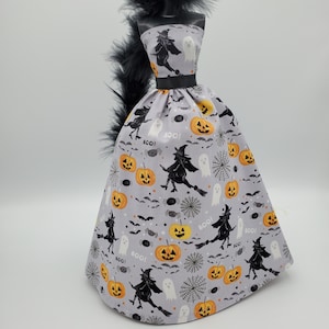 Handmade Halloween Doll Dress: Feather Boa Ball Gown, 11.5 inch Fashion Doll
