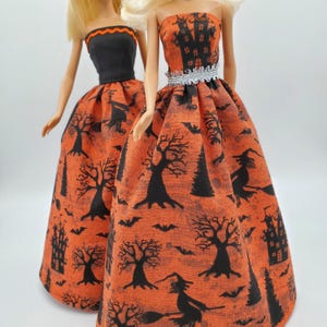 Halloween Doll Dress, handmade 11.5 inch fashion doll clothes, 1/6 scale, retro mod style doll clothes, doll ball gown