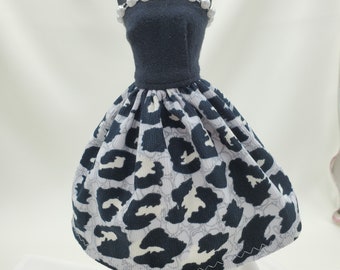 Handmade Fashion Doll Dress: Abstract Print, Pearl Trim - 11.5 inch