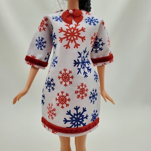 Handmade Christmas Doll Dress: Snowflake Print, 11.5 inch Fashion Doll Clothes
