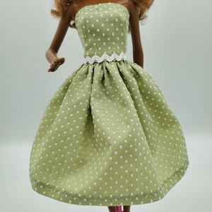 Handmade Fashion Doll Dress: Mint Green Dotted Swiss, Retro Mod Style