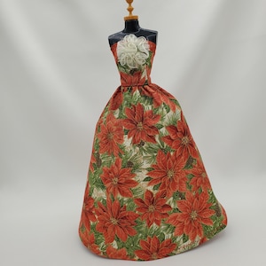 Handmade Christmas Doll Dress: Poinsettia Ball Gown, 11.5 inch Doll Clothes