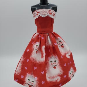Handmade Valentine Doll Dress: Retro Kitty Cat Clothes (11.5 inch)
