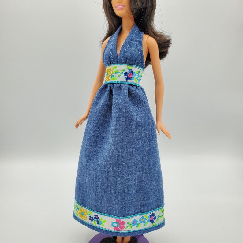 1970s Style Doll Dress, handmade 11.5 inch fashion doll clothes, retro mod style doll clothes, doll sundress halter dress image 2