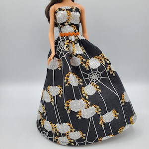 Halloween Doll Dress, handmade 11.5 inch fashion doll clothes, 1/6 scale, retro mod style doll clothes, Halloween doll gown