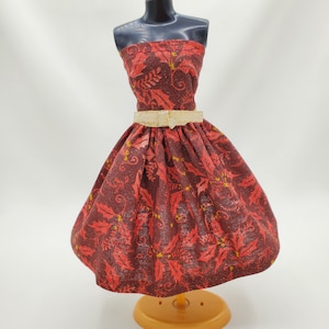 Handmade Christmas Doll Dress: Burgundy Holly Party Outfit