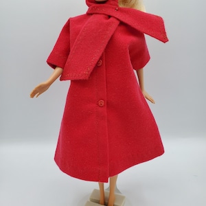 Handmade 1960s Mod Red Doll Coat: 11.5 inch Fashion Doll Clothes