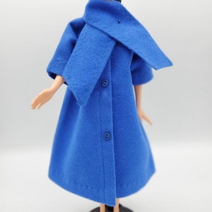 Handmade 1960s Mod Doll Coat: Blue Flannel, 11.5 inch Fashion Doll