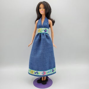 1970s Style Doll Dress, handmade 11.5 inch fashion doll clothes, retro mod style doll clothes, doll sundress halter dress image 1