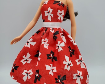 Doll Dress, handmade 11.5 inch fashion doll clothes, retro mod style doll clothes, red party doll dress