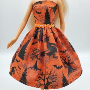 Halloween Doll Dress, handmade 11.5 inch fashion doll clothes, 1/6 scale, retro mod style doll clothes, Halloween doll clothes