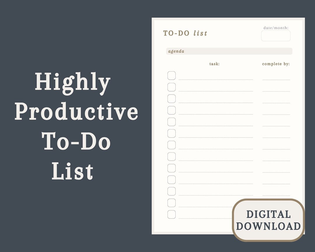 Digital Todo List. Task Checklist. Minimalist Organised High Etsy UK