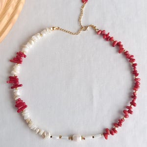 Red Coral Baroque Pearl Necklace: 24K Gold-Plated Bohemian Jewelry