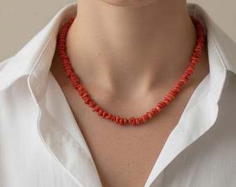 Genuine Irregular Red Coral Necklace | Statement Chunky Choker | Handmade