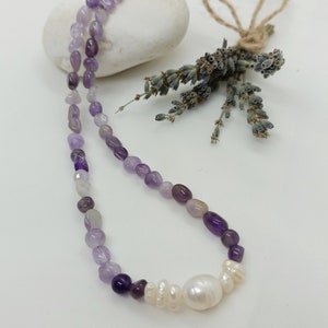 Amethyst Necklace, Purple Necklace, Wedding Jewelry, Purple Amethyst Nugget Cut, Gift for Sister, Gift for Girlfriend, Semi-Precious Stones