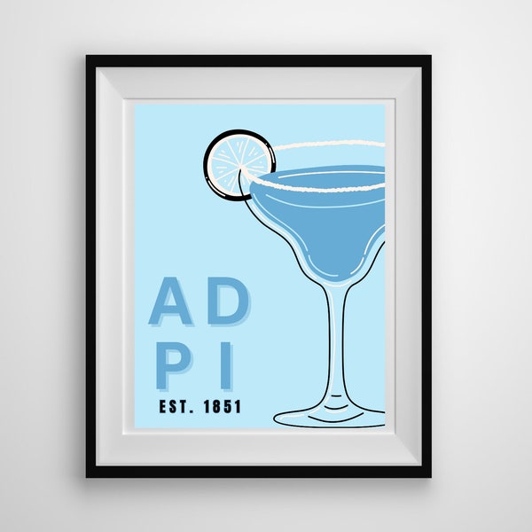 Alpha Delta Pi Sorority Printable Poster Graphic Image with Drink and Founder Date