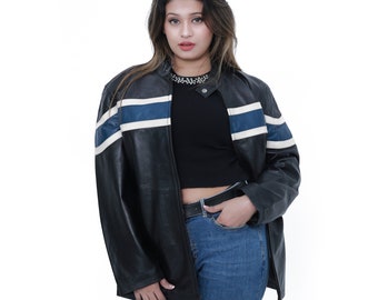 90's Womens Vintage Oversized Straight Jacket, Women Handmade Oversize Bomber Lambskin Soft Real Leather Jacket, Oversize Leather Jacket