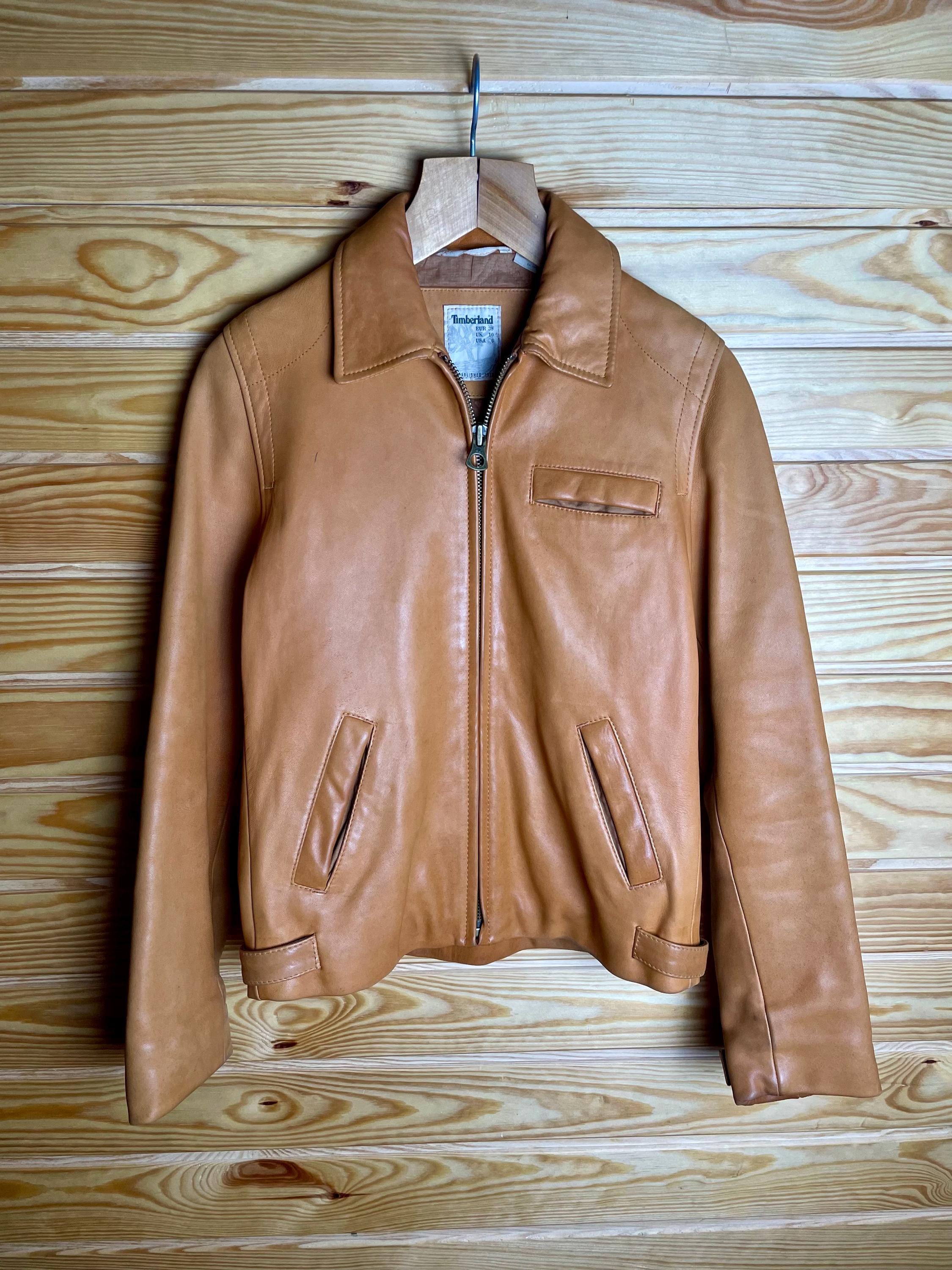 Vintage Timberland Women's Leather Jacket - Size 38 - Tan Brown