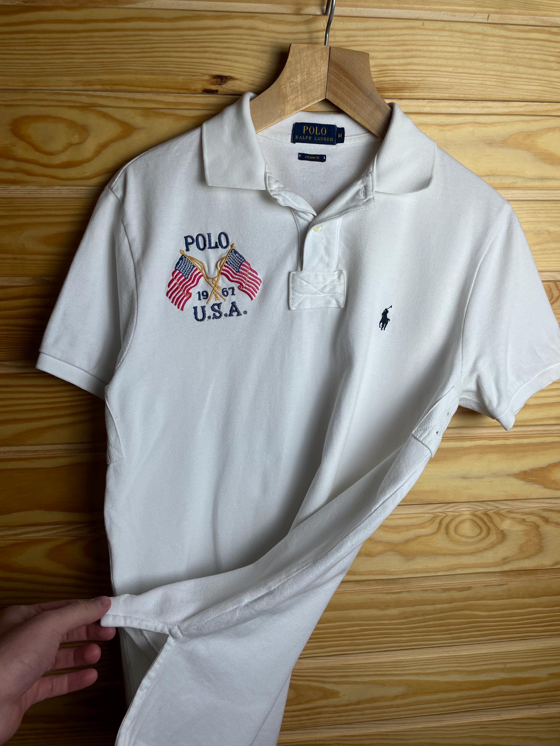 POLO RALPH LAUREN ポロシャツ ホワイト USA刺繍Mサイズ ポロ ラルフローレン ポロシャツ ホワイト USA 国旗付き サイズ M