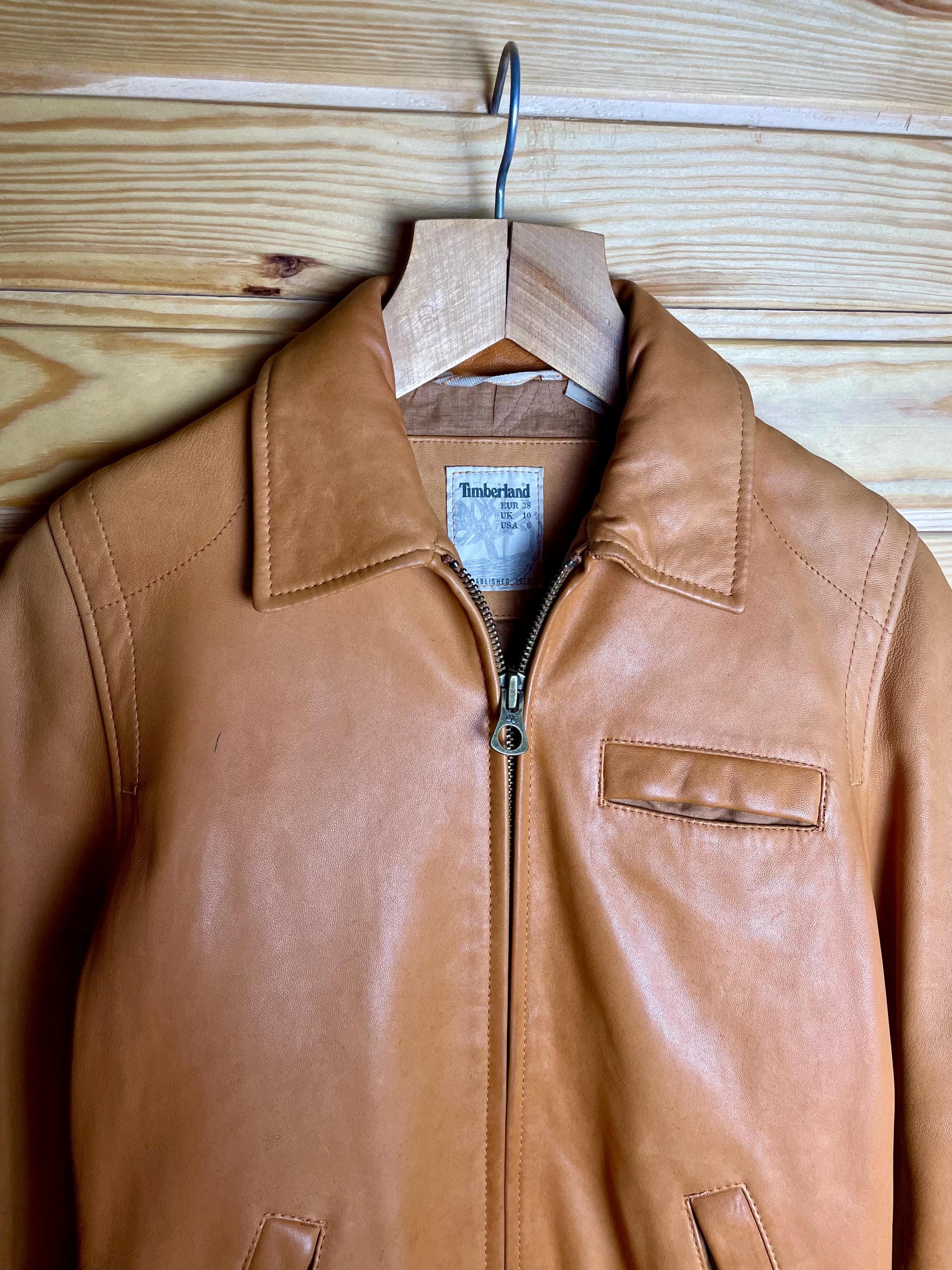 Vintage Timberland Women's Leather Jacket - Size 38 - Tan Brown