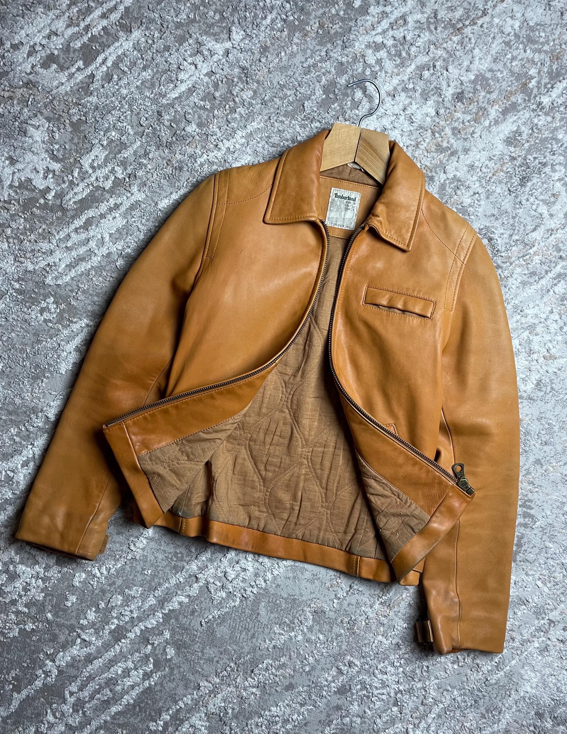 Vintage TIMBERLAND Beige Leather Jacket, 90's Genuine