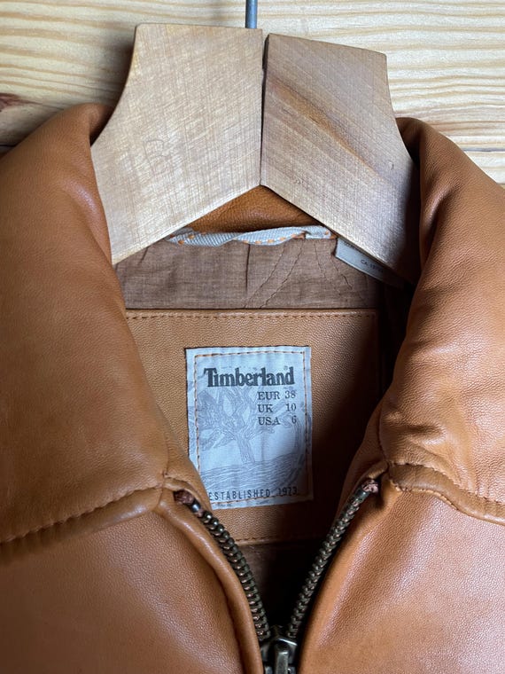 Vintage Timberland Women's Leather Jacket - Size 38 - Tan Brown