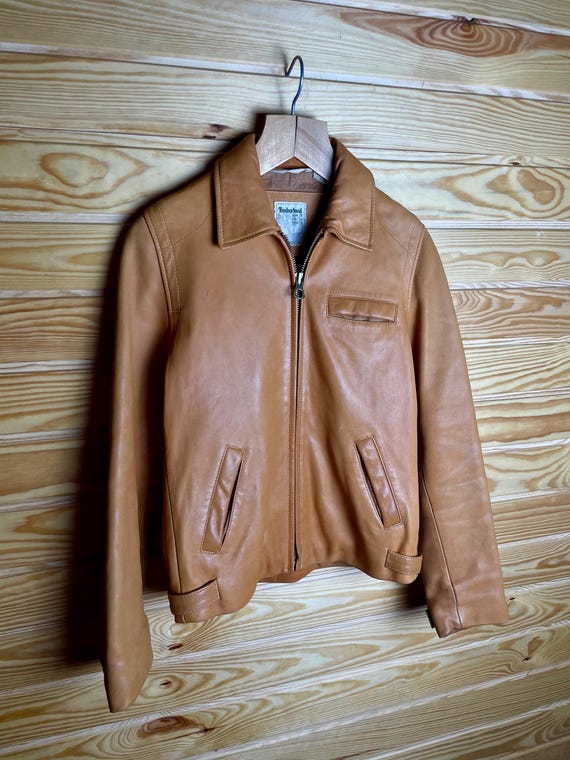 Vintage Timberland Women's Leather Jacket - Size 38 - Tan Brown