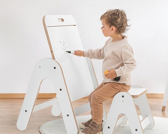 Ensemble table et chaises pour enfants en bois - sans rouleau de papier | Table de peinture pour enfants | Tableau Montessori | Table d'activités en bois | Bureau pour enfants