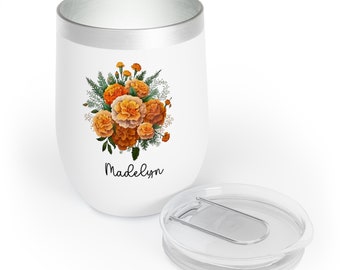 Personalized Birth Flower Wine Tumbler, Personalized Birth Flower Wine Tumbler, Custom Wine Tumbler with Name, Birthday Gift